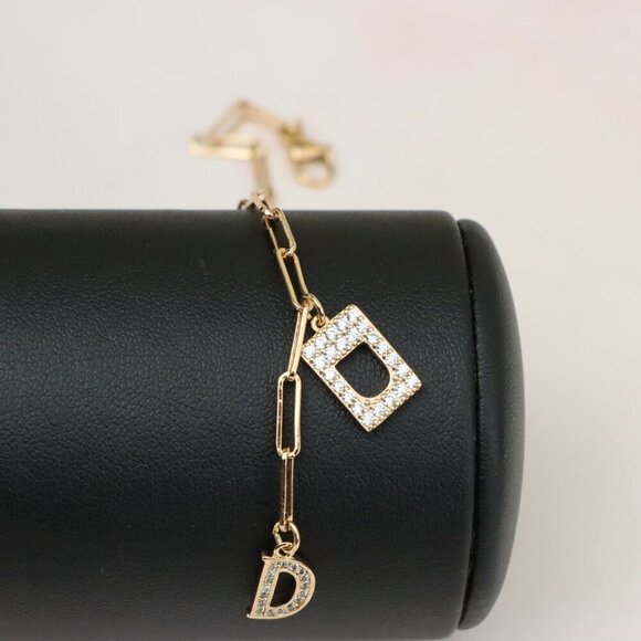 "Rose Gold Designer Bracelet with CZ Letter D Charms, XPBL0848 - Picture 1 of 12